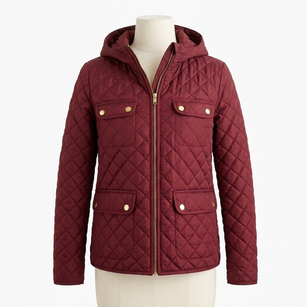 J.Crew Women Quilted Excursion Preppy Equestrian Hooded Barn Jacket Size Small